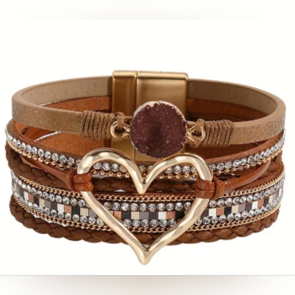 Brown leather Bohemian multi layer bracelet